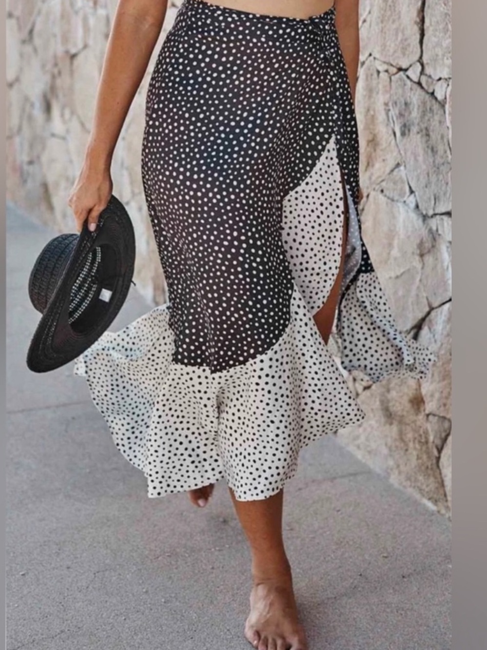 Summersalt Polka Dot Wrap Midi Skirt Women Medium Black White